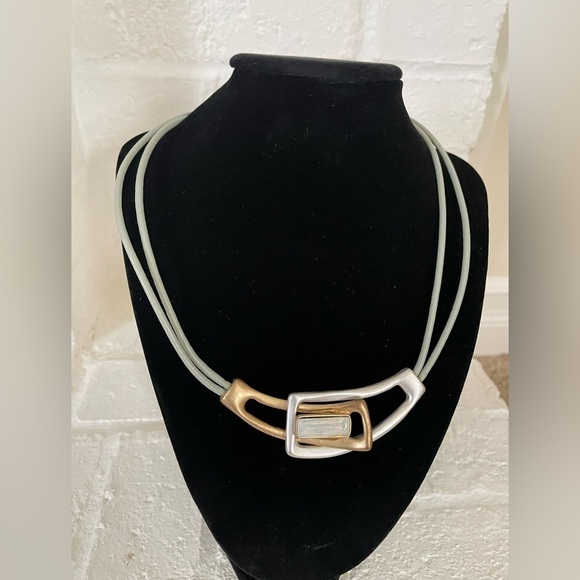 Two Tone Small Cord Pendant Necklace Grey Unique Rare - Picture 2 of 6